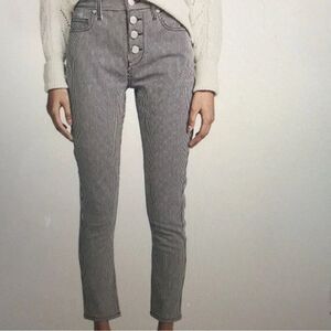 Joie Black & White Micro-Striped Button-Fly Straight Leg Pants